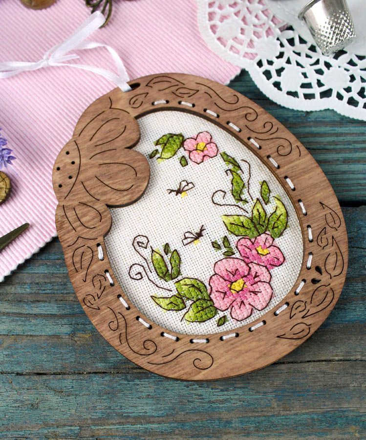 Cross Stitch Embroidery on Wooden Base "Miniature. Tender Flowers" SO-095 by MP Studia