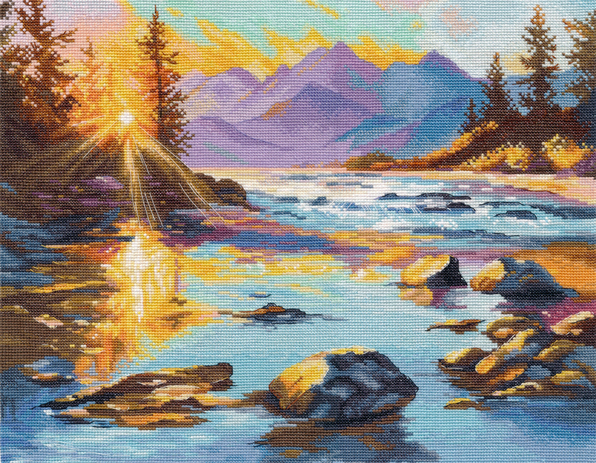 Cross Stitch Kit "Gold of Dawn" Oven S1724 – Dawn landscape 32x26 cm Aida 16 ct