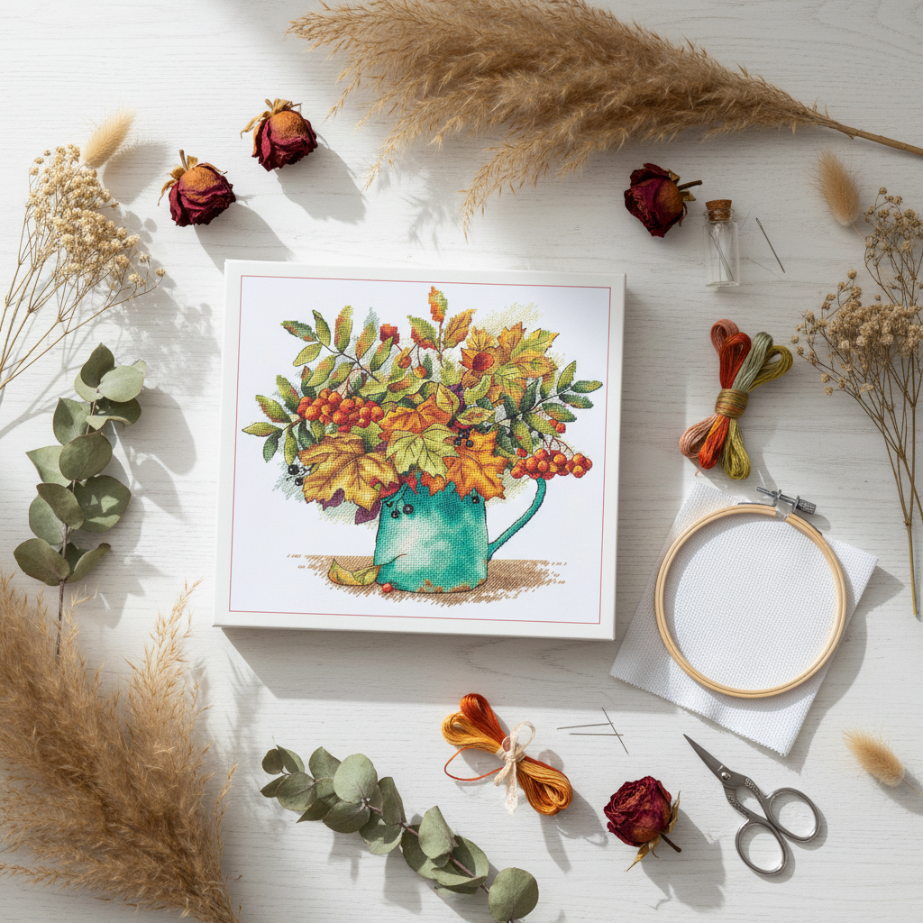Vista adicional de Kit de punto de cruz MP Studia SNV-878 – Scarlet Bunches of Rowan 23x24 cm