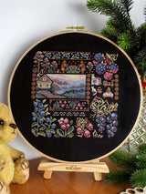 Kit de punto de cruz MP Studia SNV-1036 Sampler Dawn in the Village – Amanecer en el Pueblo 19x19 cm