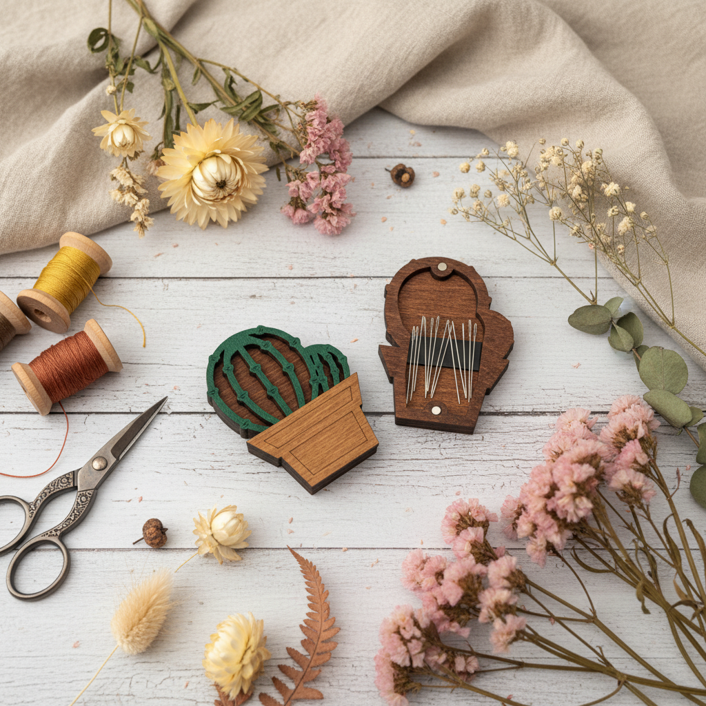 Caisse en bois pour aiguilles. Cactus KF056/114 par Wizardi