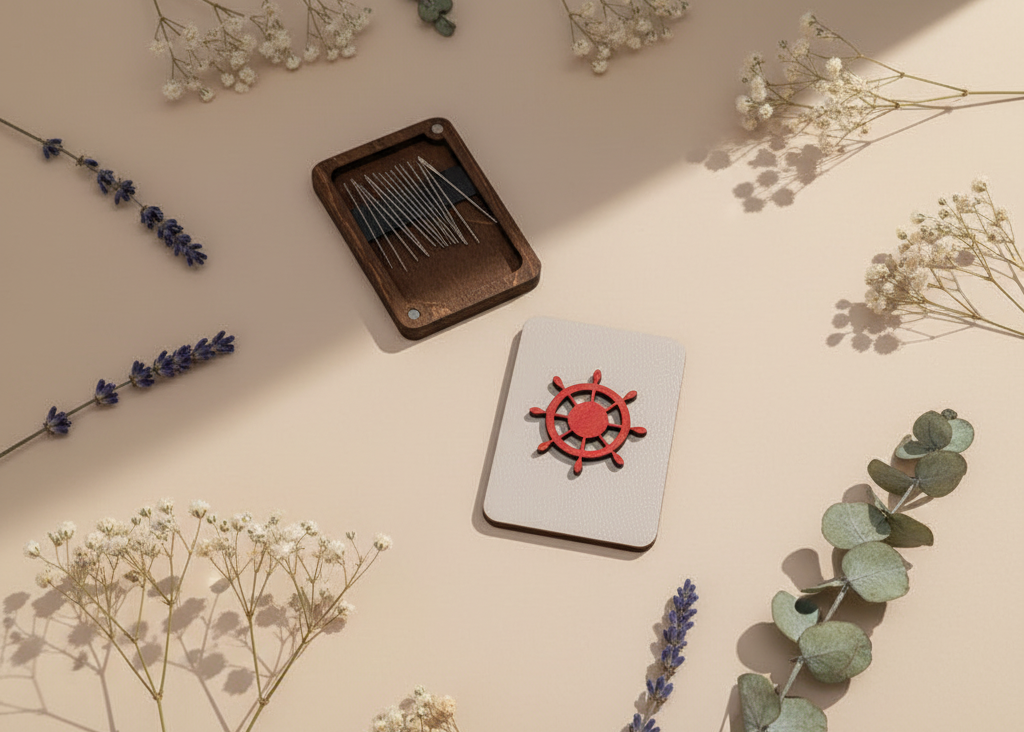 Étui à aiguilles en bois. Gouvernail. KF056/37 Sorcier