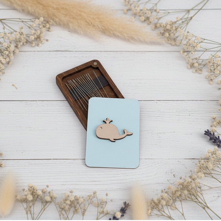 Estuche para agujas Wizardi KF056/38 Estuche de madera para agujas. Ballena. Wizardi