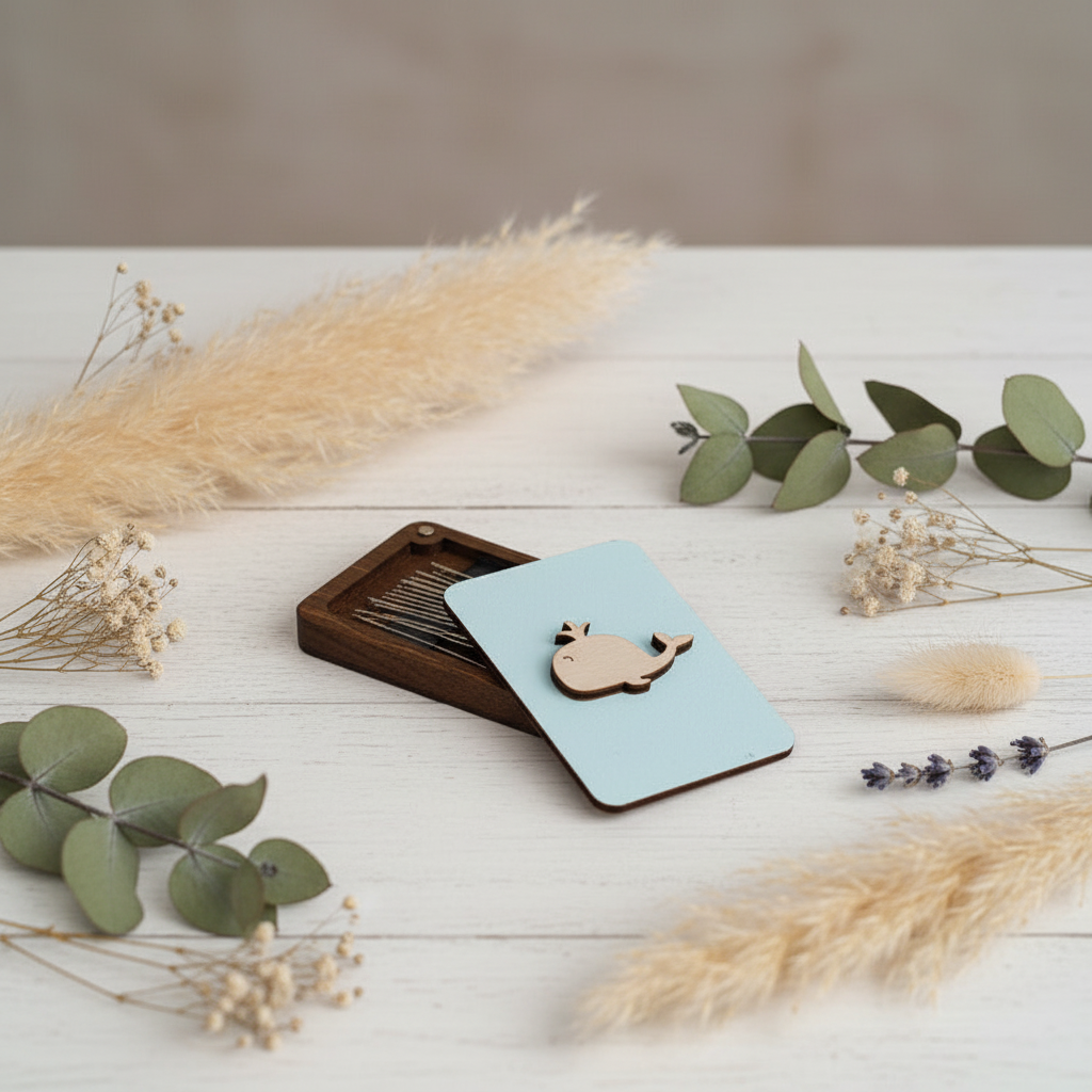 Wooden needle case. Whale. KF056/38 Wizardi