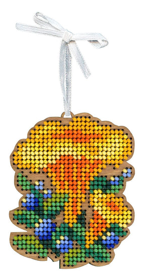 Kit de bordado con abalorios sobre base de madera MP Studia con diseño de hongo rebozuelo decorativo para árbol de Navidad
