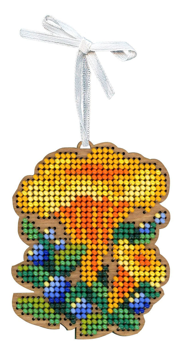 Kit de bordado con abalorios sobre base de madera MP Studia con diseño de hongo rebozuelo decorativo para árbol de Navidad