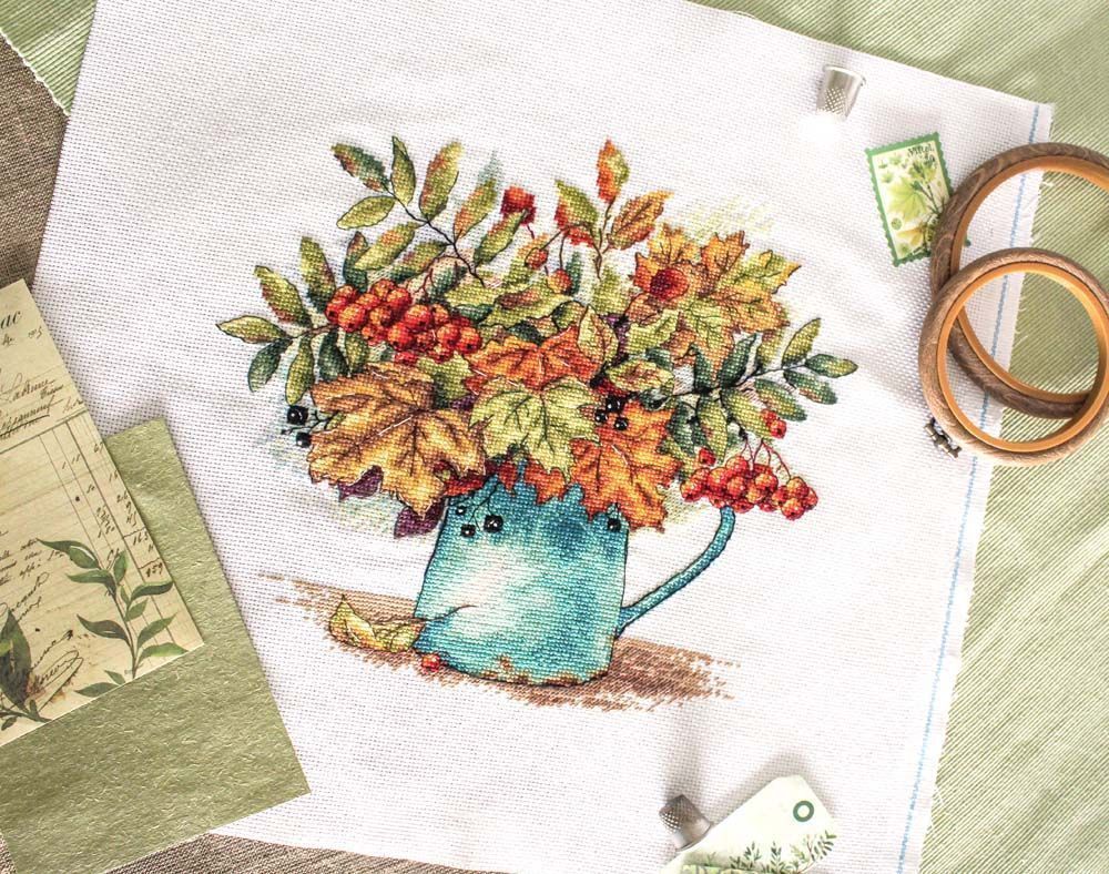 Vista adicional de Kit de punto de cruz MP Studia SNV-878 – Scarlet Bunches of Rowan 23x24 cm