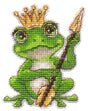 Kit de punto de cruz imán Oven Rana 1713 sobre canvas plástica de 14 ct con diseño de rana verde con corona